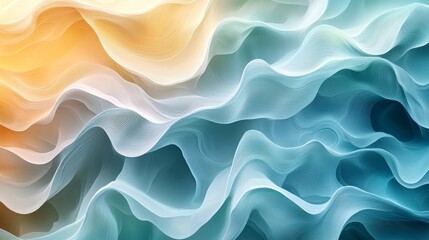 Obraz premium Serene Abstract Flow of Soft Geometric Waves in Calming Blue and Green Hues