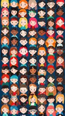 Diverse children's faces, graphic design, pattern, colorful, background