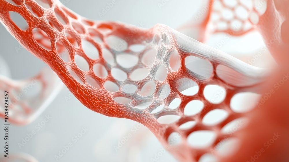 Poster material science nano concept. abstract organic structure with a network of red and white textures.