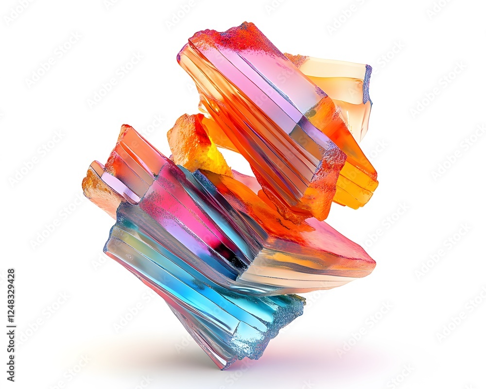 Poster abstract stack of translucent crystal blocks showcasing a vibrant spectrum