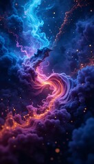 Cosmic Nebula: Swirling Blues, Oranges, and Purples in a Dreamlike Abstract
