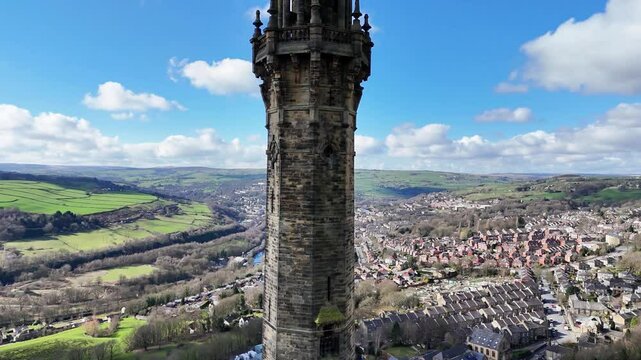 Aerial view of Wainhouse Tower, Halifax, West Yorkshire, 4K Drone Footage.