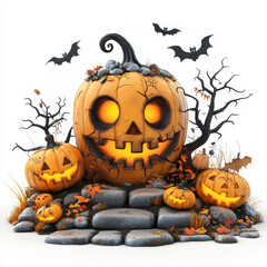 Cute Halloween Tombstone With Happy Expression and Cartoon Style