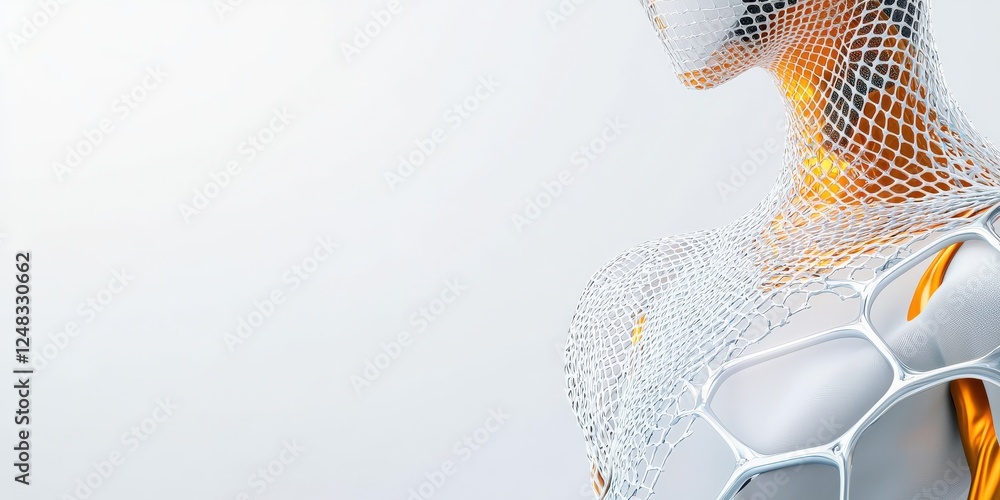 Poster material science nano concept. abstract representation of a human form with a mesh design.