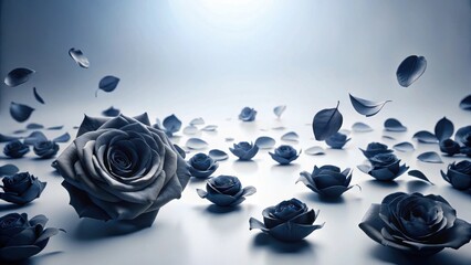 Dark Bloom An Ethereal Dance of Petals and Roses in a Serene Setting