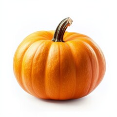 Obraz premium Vibrant Fresh Pumpkin on White Background with Smooth Surface and Retro Stem for Seasonal Decoration Ideas