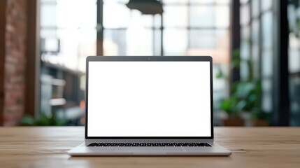 Frameless blank screen laptop mockup on a wooden table for design and presentation purposes