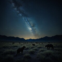 An artistic representation of vanishing animal silhouettes fading into a starry night sky, symbolizing extinction threats.