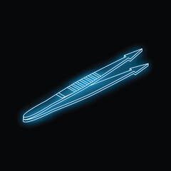 Neon tweezers glowing on a black background, perfect for beauty and healthcare related designs