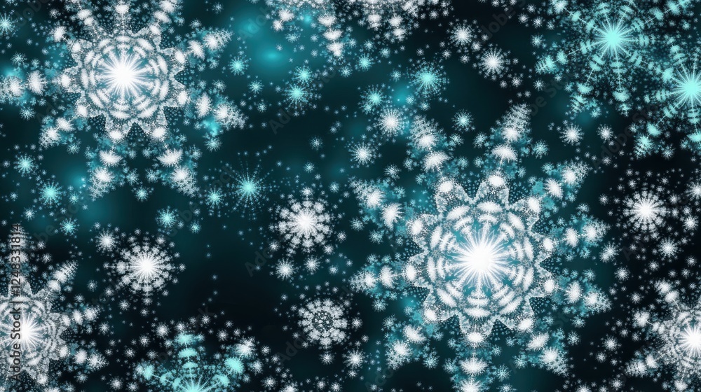 Poster abstract teal background with sparkling snowflakes