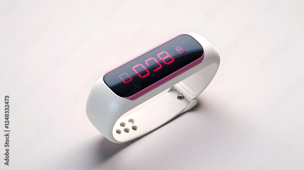Poster sleek and modern fitness tracker device with digital display resting on a clean white surface the we