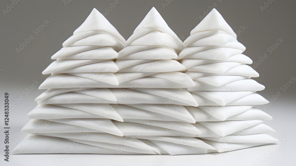 Poster perfectly arranged linen napkins stacked in a symmetrical pattern on a pristine white background sho