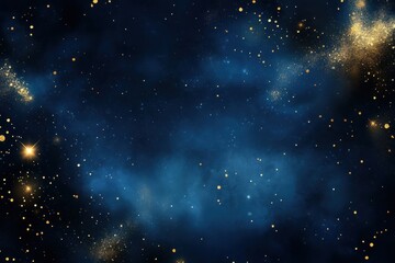 Fototapeta premium Deep blue cosmic night sky filled with shimmering golden stars and swirling nebulae, creating a mesmerizing celestial landscape