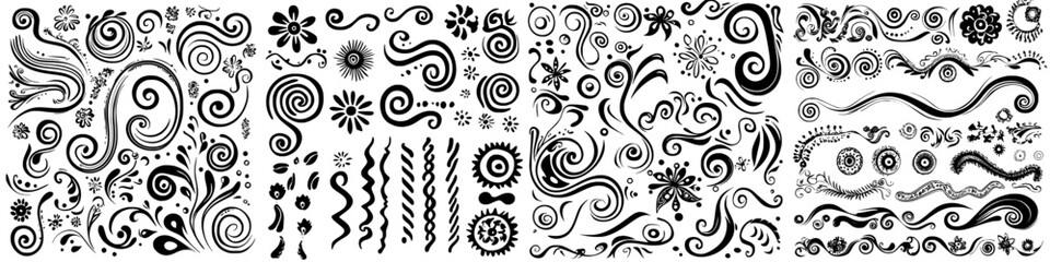 Creative swirl patterns designed for decoration and artistic projects in monochrome colors