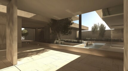 Modern Minimalist Courtyard House Design: Sunlit Concrete Architecture