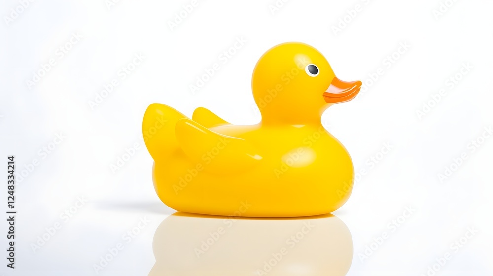 Poster sleek and shiny rubber duck with a smooth reflective surface placed on a bright white background thi