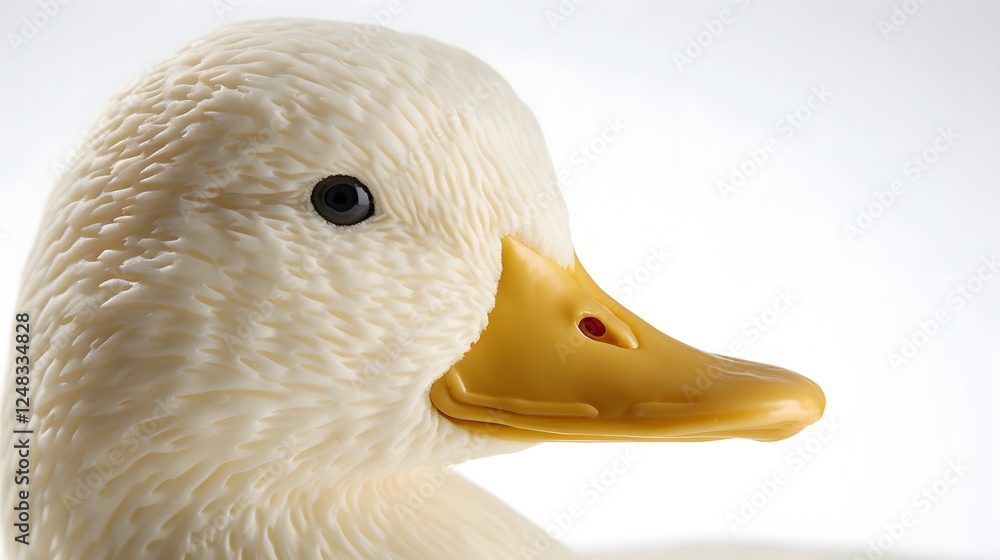 Poster detailed closeup shot of a vibrant yellow rubber duck with intricate textured pattern on a clean whi