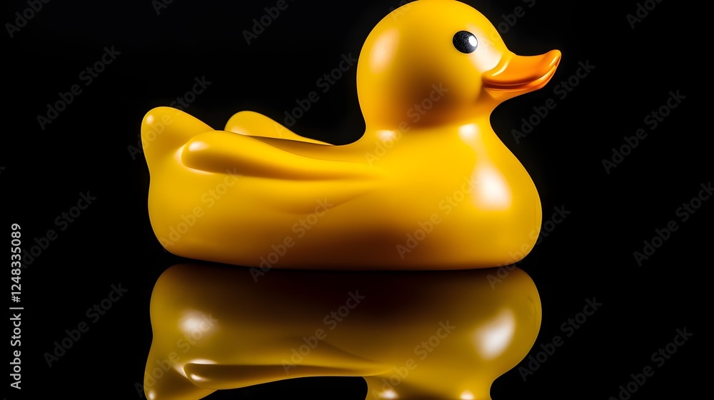 Poster minimalist and elegant side profile of a classic rubber duck casting a subtle shadow on a bright whi