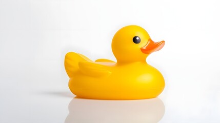 Smooth rounded rubber duck sitting in the middle of a pure white background  Minimalist simple design with a classic timeless appeal  Suitable for various creative digital and product concepts