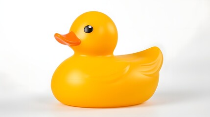 Smooth rounded rubber duck toy sitting centered on a pure white background  Minimalist simple and clean design perfect for product lifestyle and conceptual imagery