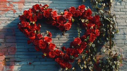 Floral Heart on Rustic Brick Background