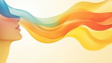Woman's profile with vibrant flowing colors emanating from her face symbolizing creativity expression and inner beauty