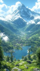 Serene Mountain Lake Village: Breathtaking Scenery