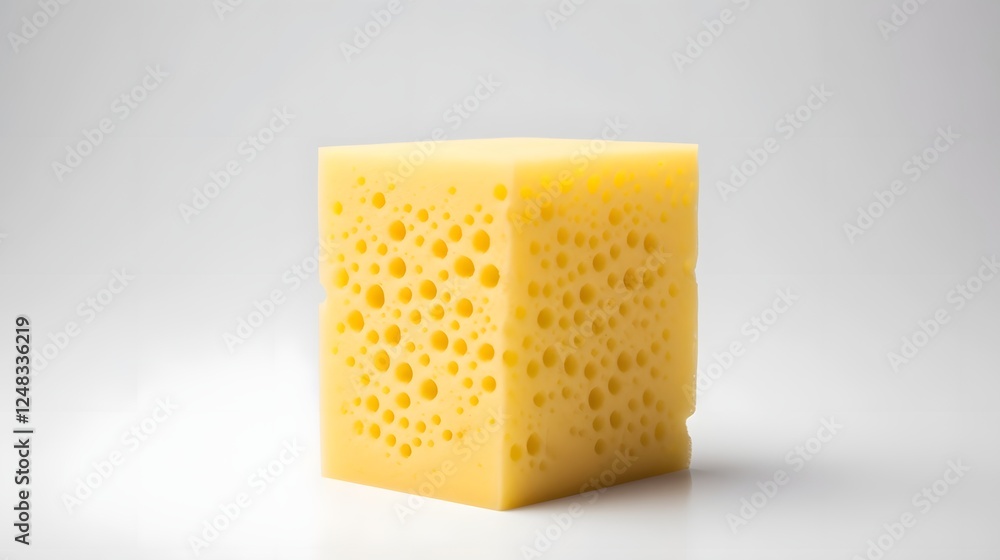 Poster closeup of a bright yellow sponge with intricate patterns of tiny air bubbles captured in high on a 