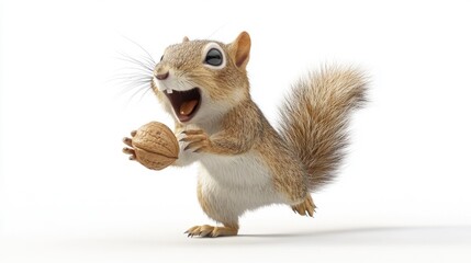 Obraz premium Happy Squirrel Holding Nut with Excited Expression in Bright Background