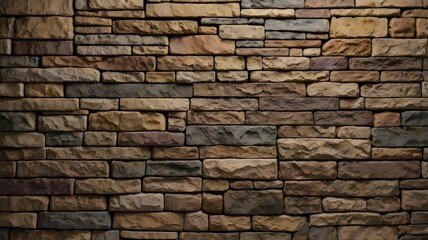Fototapeta premium The old brick and stone wall texture reveals a rough, brown pattern of aged construction