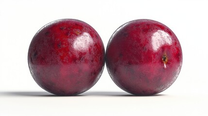 Obraz premium Two Glossy Red Fruits Set Against a White Background