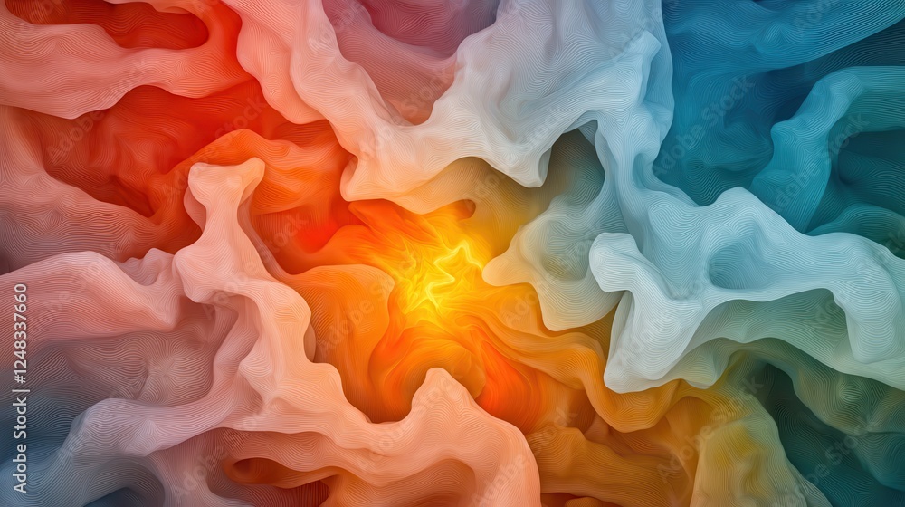 Aufkleber a vibrant abstract composition featuring swirling colors of red, orange, and blue, creating a dynami