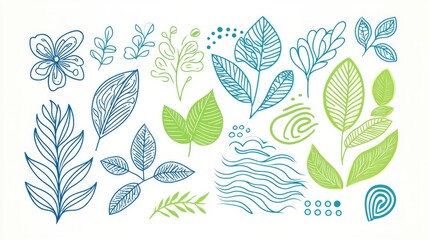 Hand-drawn Tropical Leaves and Floral Elements for Design Projects