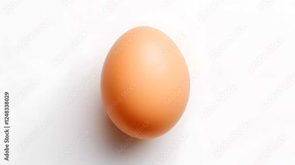 Poster and minimalist photograph showcasing a single egg centered on a clean plain white background emphasi