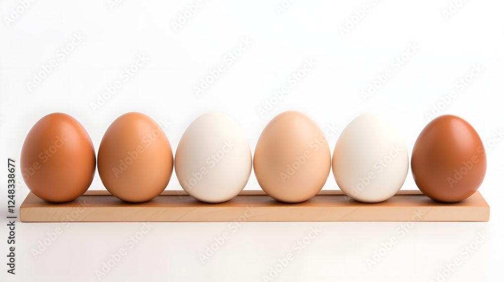 Poster perfectly aligned eggs in a minimalist composition on a pristine white background