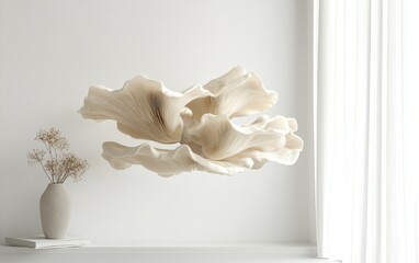 Fototapeta premium A fresh king oyster mushroom levitating with soft natural lighting isolated on white