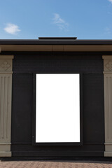 Blank advertising poster billboard banner mockup at the bus stop in urban city. Digital light box display screen.