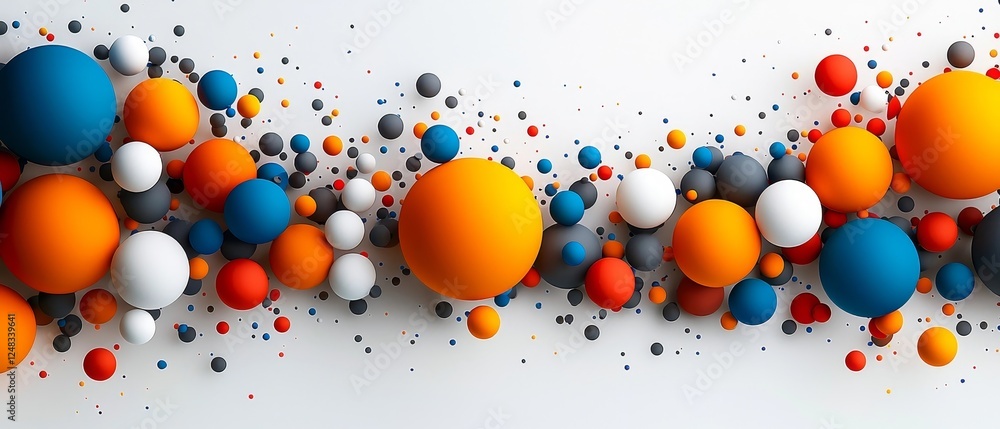 Poster vibrant geometric abstract with playful colorful dots and lines on clean background