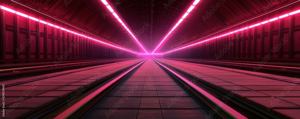 Poster a vibrant, futuristic tunnel illuminated with striking pink lights, creating a mesmerizing perspecti
