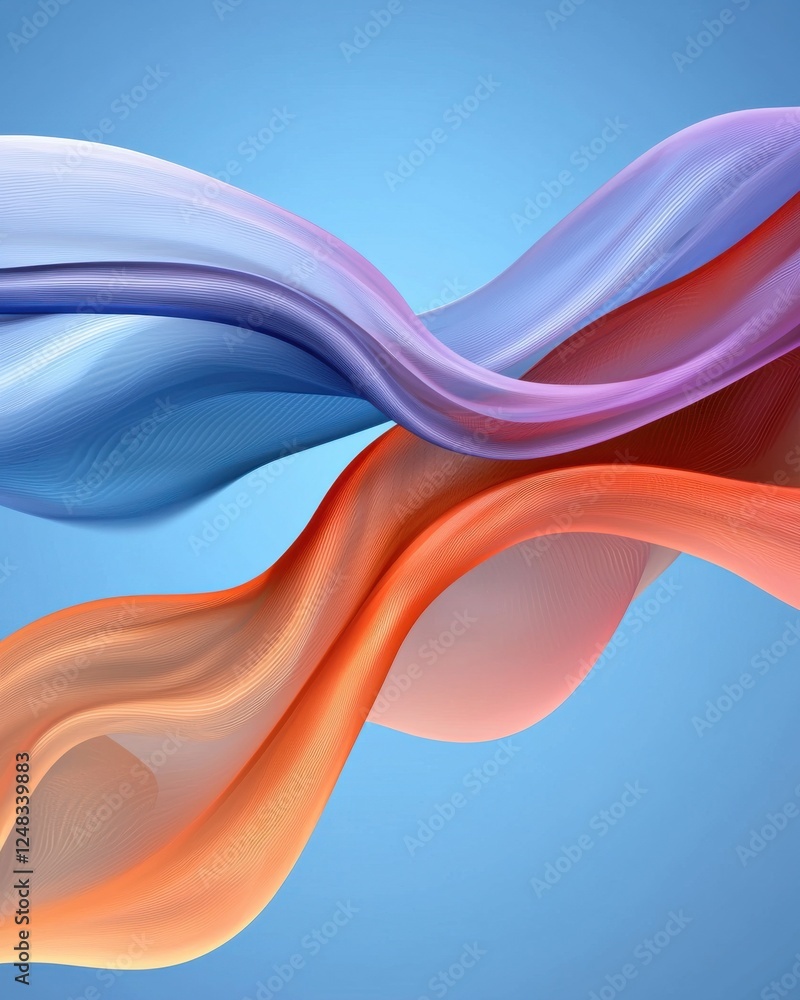 Poster abstract waves of blue and orange flow gracefully across a smooth, light background, creating a dyna