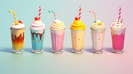 Milkshakes isometric Cartoon 3D Colorful