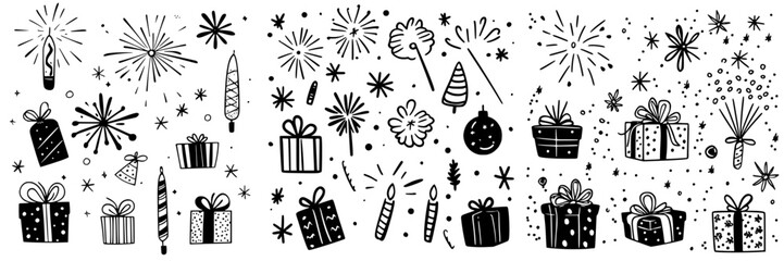 Celebratory decorations with gifts and fireworks for a festive event