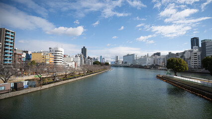 Obraz premium Morning view of Okawa River in Osaka, Japan
