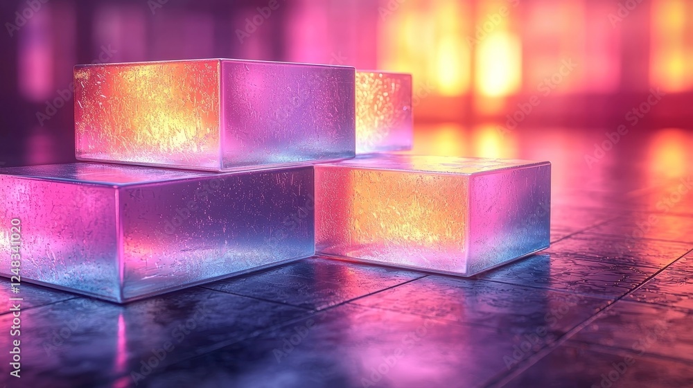Poster glowing 3d geometric cubes in abstract gradient composition