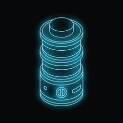 Electric food steamer glowing with neon light on dark background, isometric view