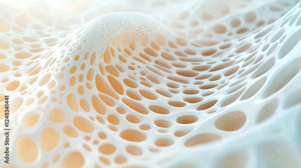 Aufkleber a macro view of a smooth, porous entity, ethereal light streaming through each aperture, captured