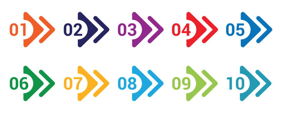 direction colorful number bullet points from one to twelve. Creative vector illustration of number bullet points set 1 to 10 isolated on white background.