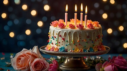 Sweet Wishes: Vibrant Birthday Cake with Flickering Candles