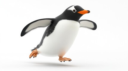 Cheerful Penguin in Motion against a White Background