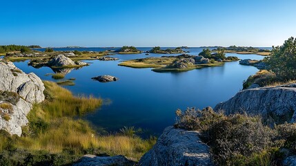Fototapeta premium Serene Coastal Lagoon Surrounded by Rocks and Islands